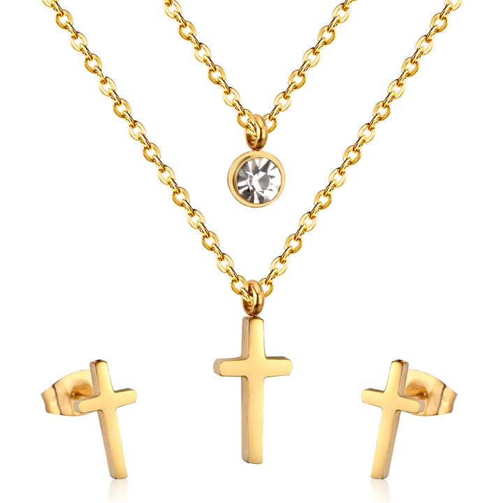 Set Cercei si Colier Gold Cross Shine