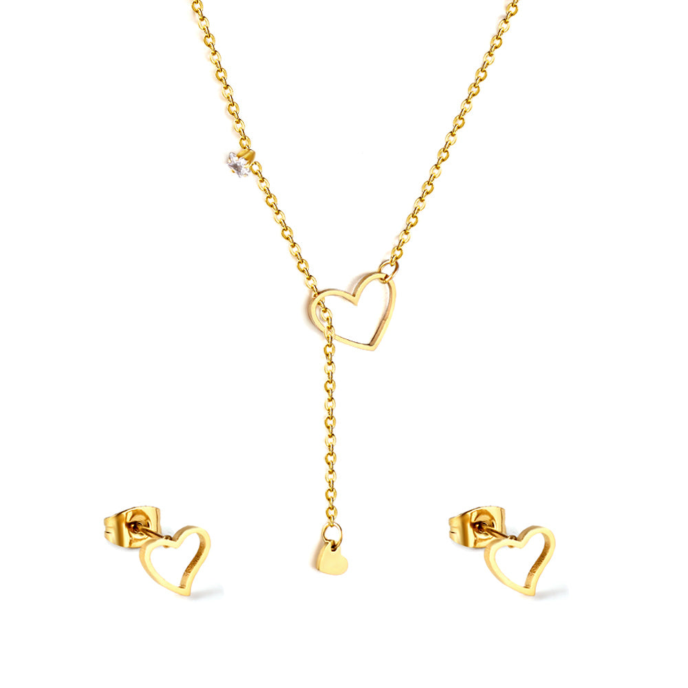 Set Cercei si Colier Gold Heart Drop