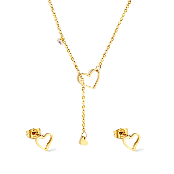 Set Cercei si Colier Gold Heart Drop