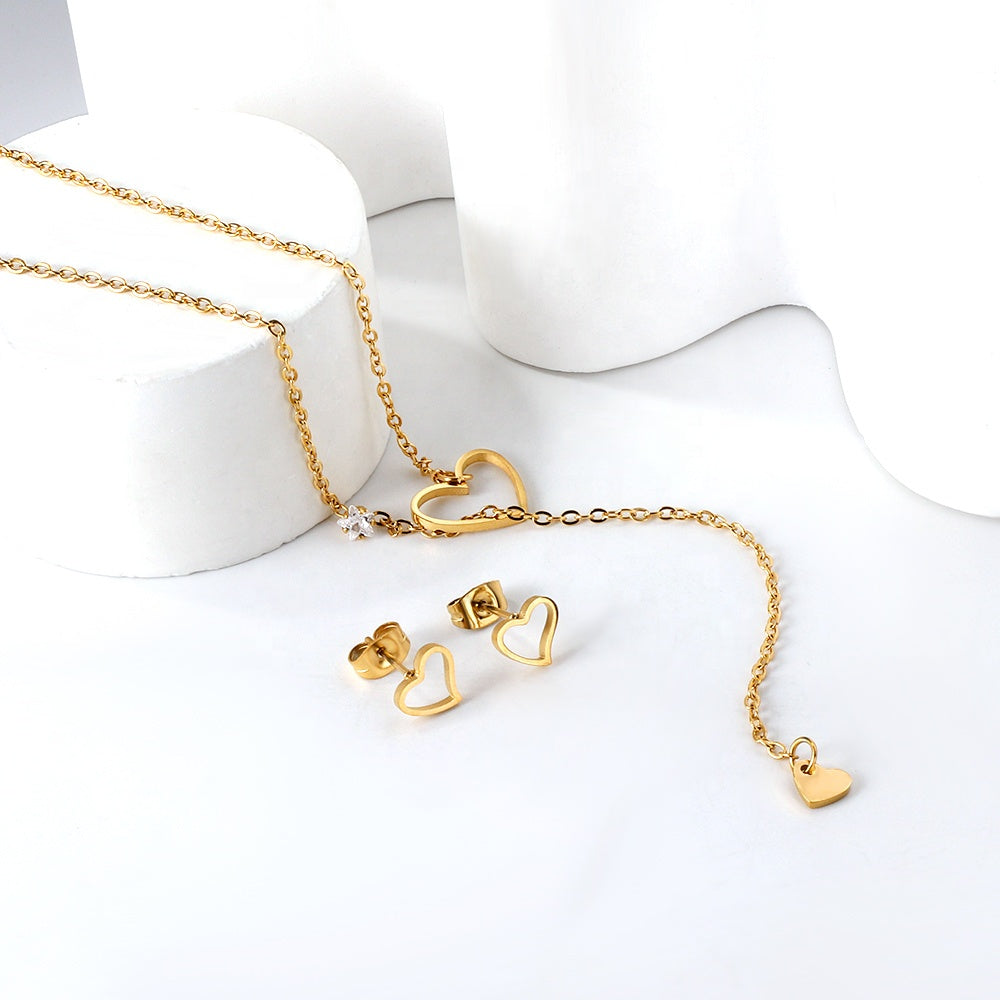 Set Cercei si Colier Gold Heart Drop1