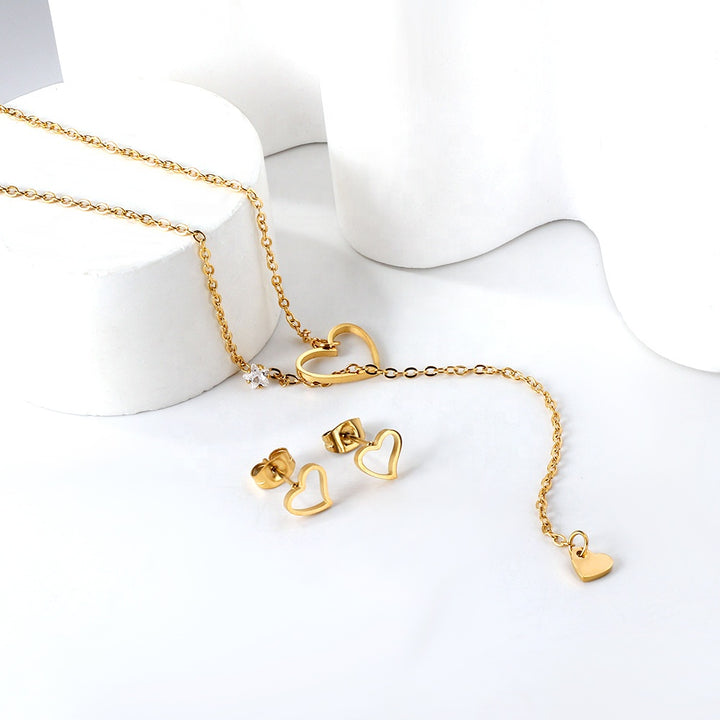 Set Cercei si Colier Gold Heart Drop1