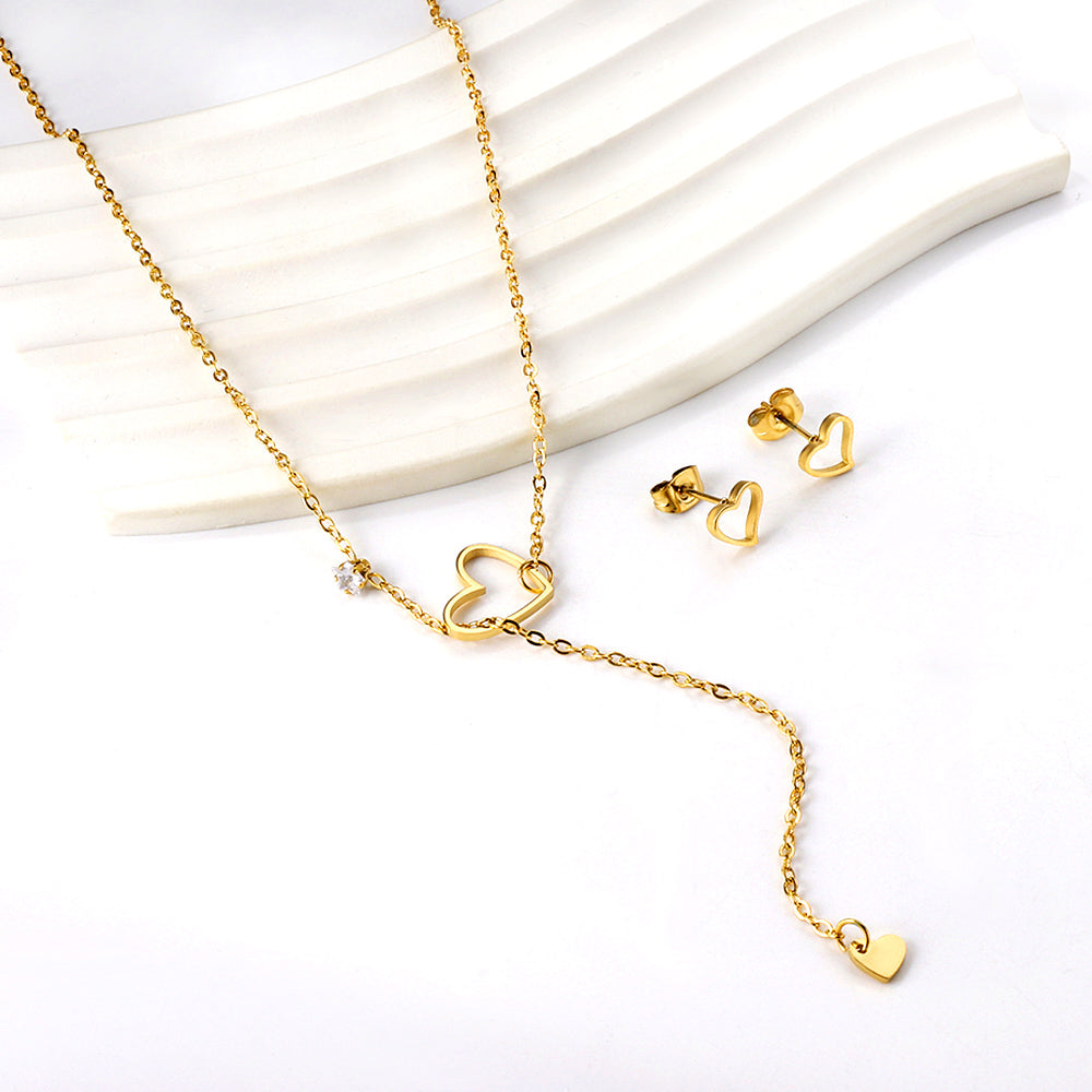 Set Cercei si Colier Gold Heart Drop2
