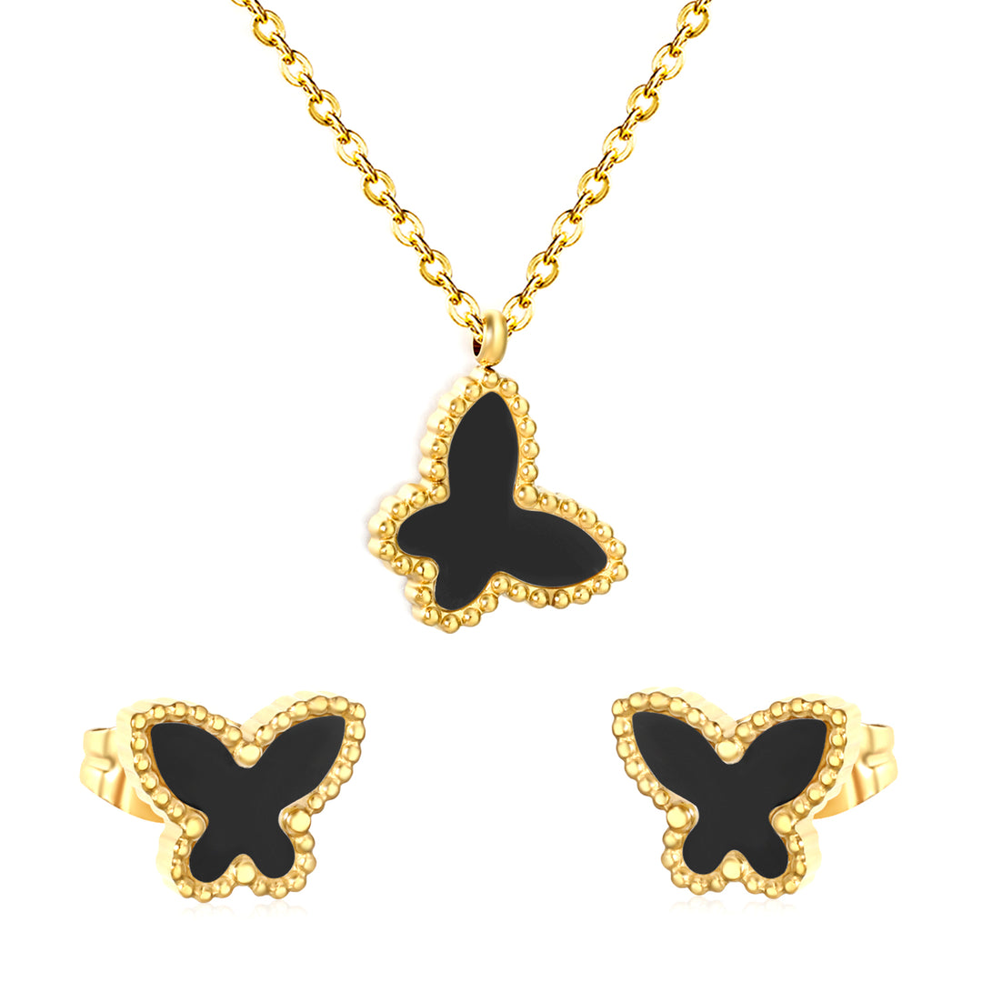 Set Cercei si Colier Gold Noir Butterfly