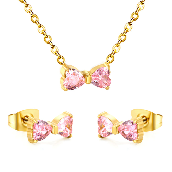Set Cercei si Colier Gold Pink Bow