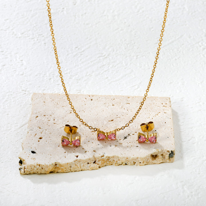 Set Cercei si Colier Gold Pink Bow1