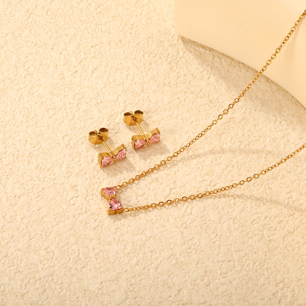 Set Cercei si Colier Gold Pink Bow2
