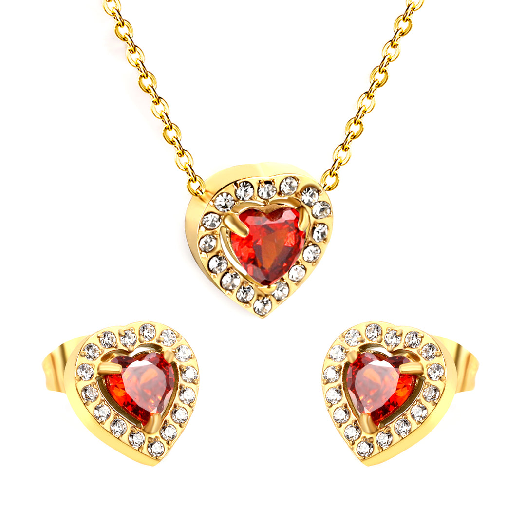 Set Cercei si Colier Gold Red Heart