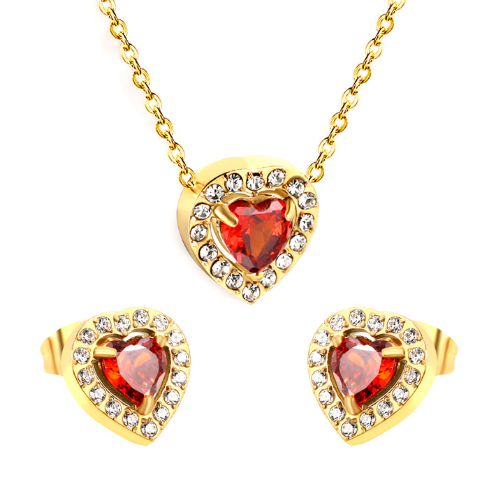 Set Cercei si Colier Gold Red Heart
