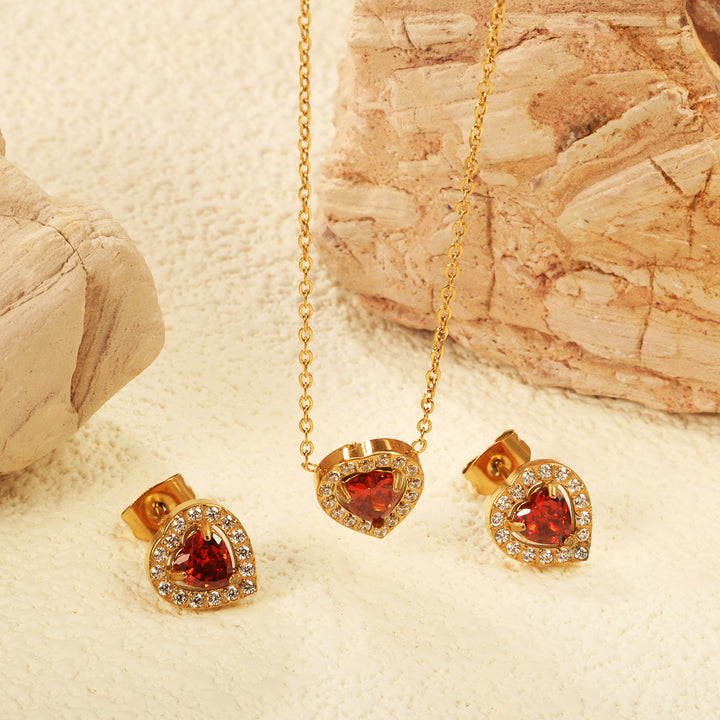 Set Cercei si Colier Gold Red Heart1