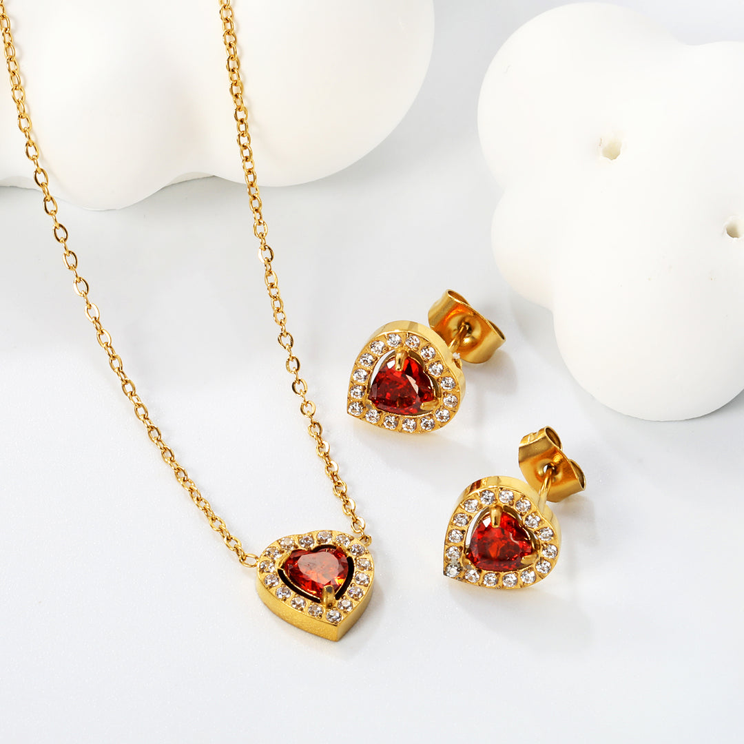 Set Cercei si Colier Gold Red Heart2