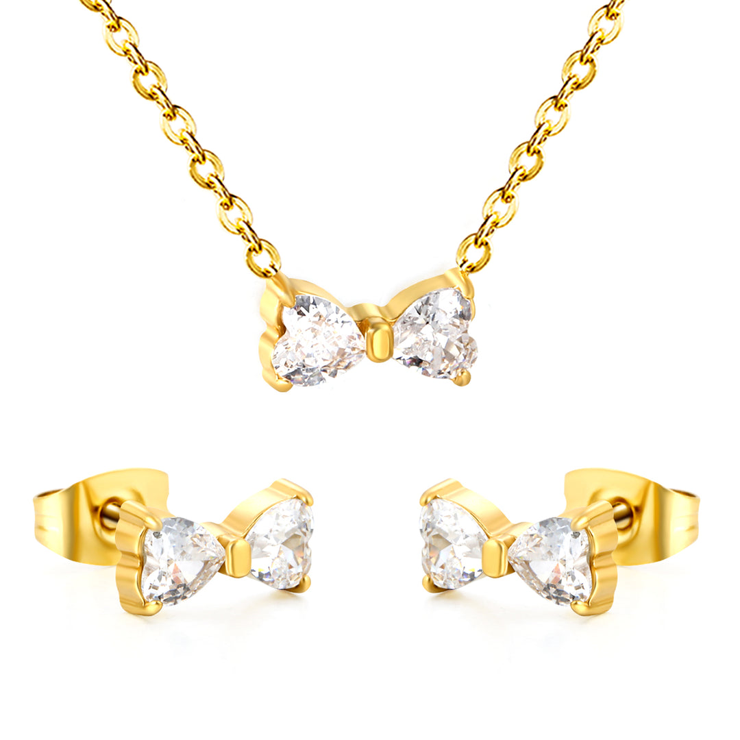 Set Cercei si Colier Gold White Bow