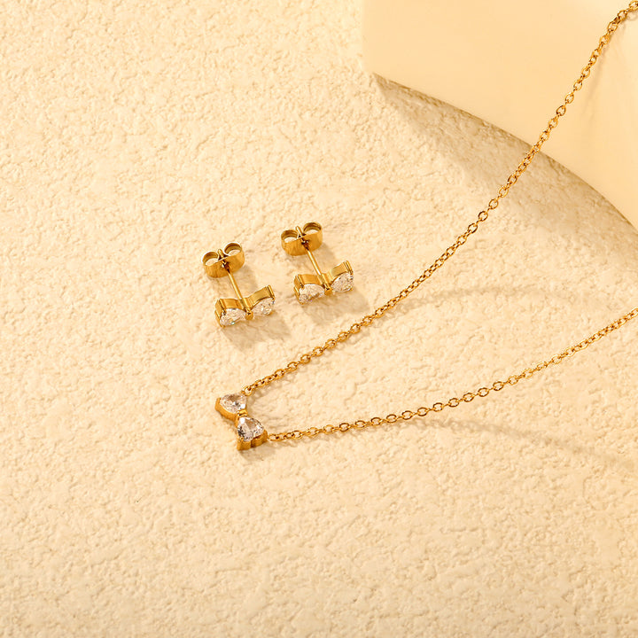 Set Cercei si Colier Gold White Bow1