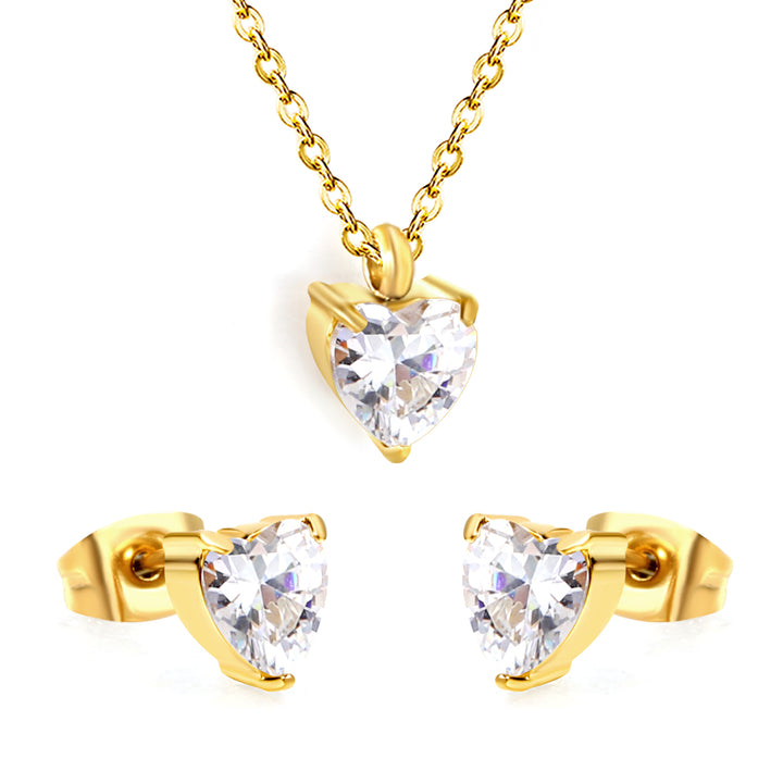 Set Cercei si Colier Gold White Heart