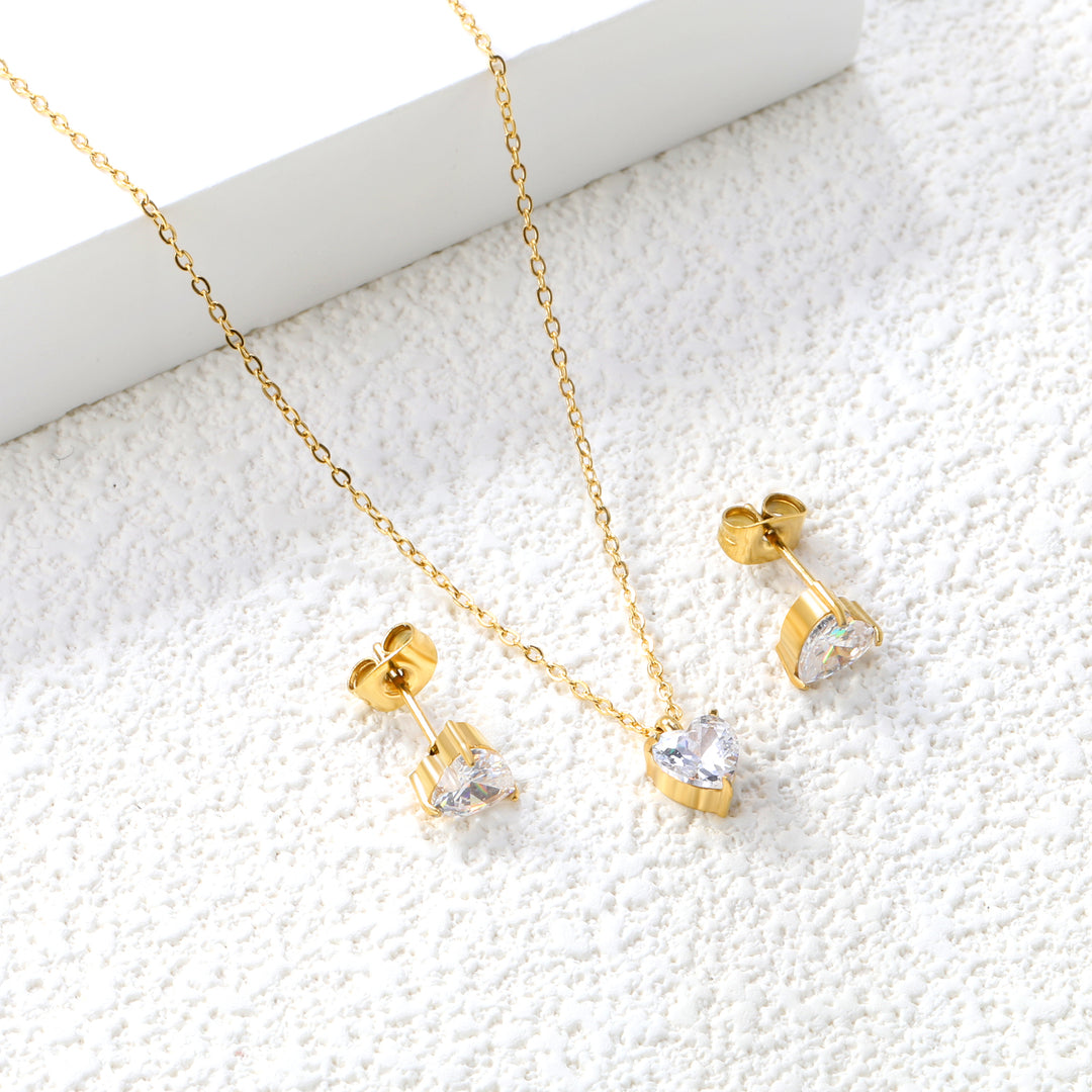 Set Cercei si Colier Gold White Heart 1