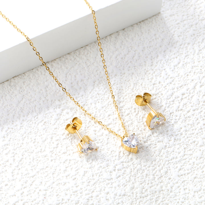 Set Cercei si Colier Gold White Heart 1