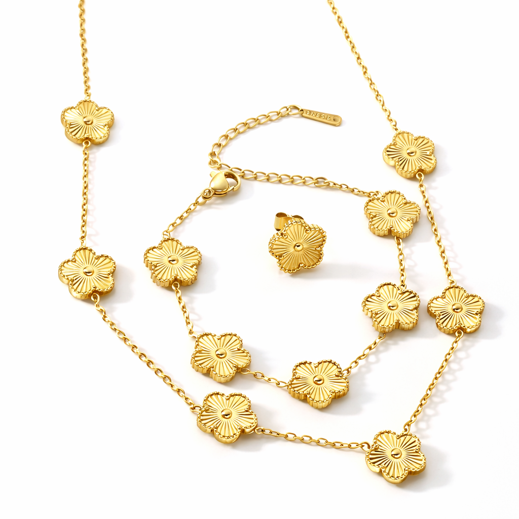 Setul Cercei, Colier și Brățară Gold Simple Clover
