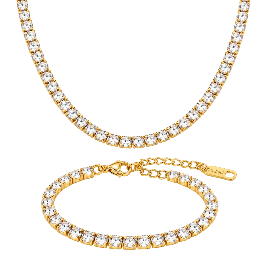 Set Colier si Bratara Gold Tennis 4 mm